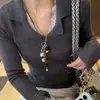 Diseño de Nicho Collar con Cadena y Borla de Perlas para Mujer Retro Doble Capa Cadena de Suéter Contrastante Cadena de Sudadera