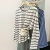 Camiseta de Manga Larga Rayada con Cuello Redondo Casual para Mujer 2025 Nueva Colección Primavera y Otoño Camisa Básica Holgada Top Versátil Nis