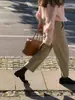 Sem Devoluções ou Trocas Coleção de Inverno 2025 Nova Calça Cropped Casual Solta de Lã de Cintura Alta Reta Coreana Dongdaemun Ou*Ce