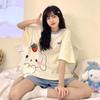 Pijama de manga corta con cuello redondo, informal, a rayas, estilo internet, para mujer, con transmisión en vivo, ropa bonita para el hogar