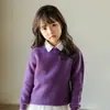 Suéter de Tricô Gola Redonda Lã Pura Infantil para Meninos e Meninas Caxemira Outono e Inverno Pulôver Cor Sólida Espessado Base Estilo Ocidental Roupa Infantil