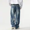 Pantalones vaqueros de alta gama a la moda con salpicaduras de tinta para hombre, diseño holgado de pierna ancha, pantalones largos rectos de estilo retro americano al por mayor