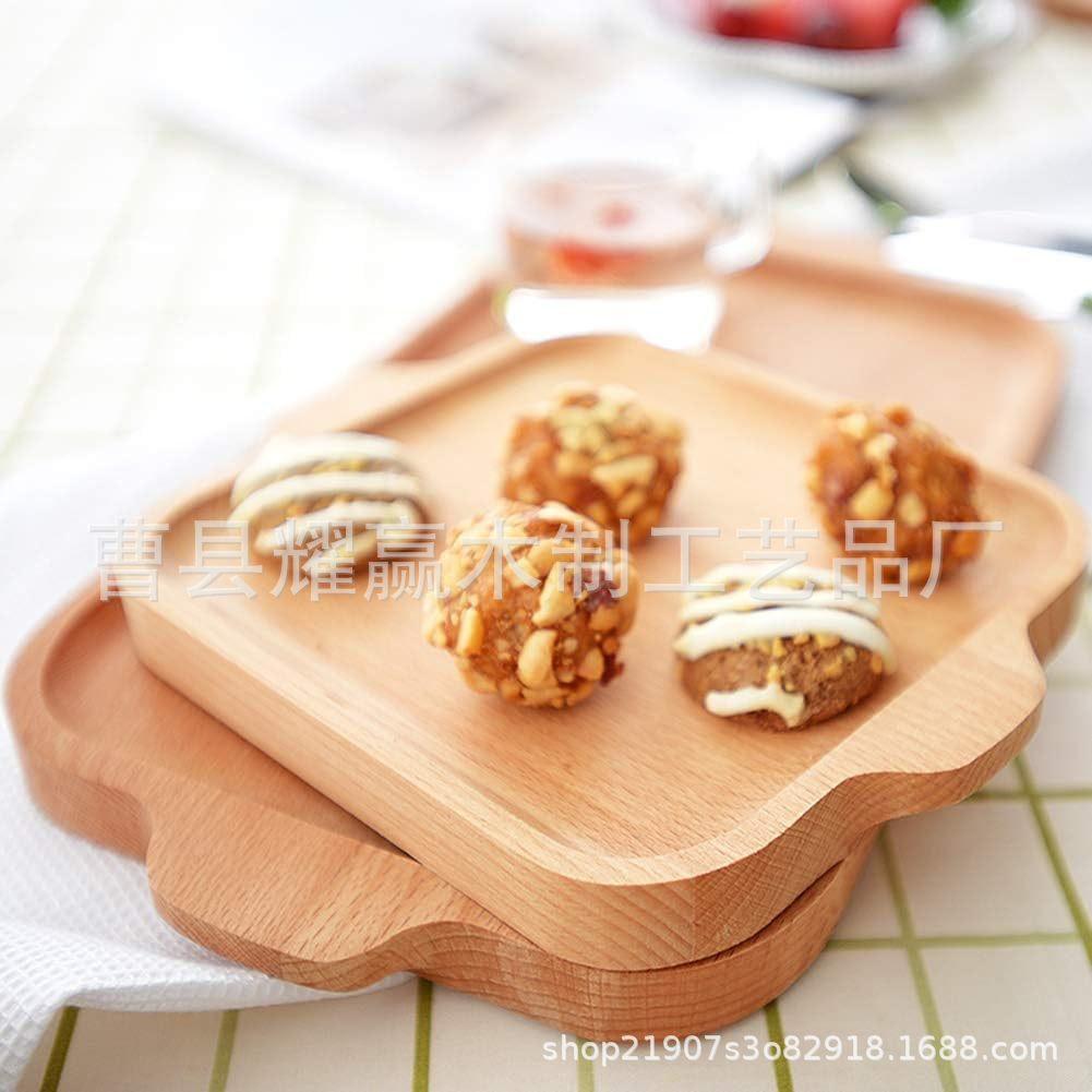 木质方形水果面包托盘榉木下午茶点心盘创意带把手餐盘BSCI