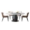 Mesa Redonda Doméstica de Lujo Ligero de Gama Alta Super Cristal Acero Inoxidable Piedra Microcristalina Redonda Piedra de Lujo con Plato Giratorio Mesa y Sillas de Comedor para Apartamento Pequeño