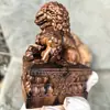Adornos de León de Madera de Azufaifo Golpeada por Rayos Naturales, un Par de Adornos de León de Pekín, Manualidades para Decoración de Hogar y Oficina, Regalos
