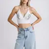 Top halter de venta caliente transfronterizo estilo Y2K gótico con estampado de calavera y hueso de mano para mujer, estilo europeo y americano, disponible para dropshipping