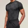Academia Masculina Esporte Fitness Secagem Rápida Respirável Elástico Slim-Fit Manga Curta Camiseta de Secagem Rápida Estampa de Gelo Casual Top para Corrida