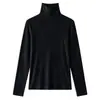 Camiseta básica de malha de cashmere e celulose regenerada em estoque, gola redonda grande, para outono e inverno, macia e amiga da pele, de manga longa minimalista