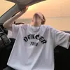 Camiseta Masculina de Manga Curta com Slogan de Letra Americana Verão Moda Americana Tendência Solta Jovem Roupas Pesadas de Meia-Manga