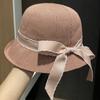 Sombrero de Pescador para Mujer Primavera y Verano Nuevo Sombrero de Protección Solar Rizado con Lazo Vacaciones en la Playa Moda Sombrero de Sol Sombrero Tipo Cubo