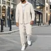 2025 Outono Masculino Transfronteiriço Gola Lapela Bolso com Zíper Cor Sólida Waffle Cardigã Slim Jaqueta Suit Masculina