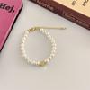 Pulsera de Perlas de Agua Dulce Natural para Mujer Exquisita Versátil Amor Pulsera Elástica Pulsera Clásica Francesa Retro Pulsera