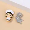 Broche de Moda con Piedra Ojo de Gato Incrustada, Broche Creativo de Personaje de Dibujos Animados, Pin Lindo de Chica de Aleación Esmaltada Ecológica