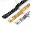 Cadena Cuadrada Europea y Americana para Hombre, Exquisita Hebilla Magnética de Acero Inoxidable, Pulsera Cubana de Acero de Titanio Hip-Hop, Pulsera Dominante de Doble Capa