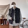 Vibe Guochao High Street Chaleco de Mezclilla Original para Hombre Japonés CityBoy Sin Mangas Cintura Primavera y Otoño Chaqueta Tooling