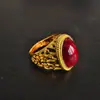 Moda Europea y Americana, Anillo de Oro Simple y Único con Diamante de Ágata Sintética para Hombre, Anillo de Ágata Roja Esmeralda al por Mayor