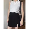 Saia Slimming de Cintura Alta com Fenda para Mulheres Ligeiramente Cheinhas, Saia Bodycon Preta para Figura em Formato de Pera