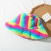 Sombrero de Pescador Otoño e Invierno, Sombrero de Cubo Peludo de Colores con Letras, Rayas de Camuflaje, Sombrero para Mujer, Engrosado, Al Por Mayor, Cálido y Versátil