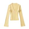 81113-25 Principios de Primavera Nuevo Spice Girls Coreanas Sexy Lijado de Doble Cara Cuello en V Ajustado Micro Manga Larga Camiseta Básica