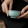 Xícara de Chá Cerâmica Azul e Verde Dinastia Tang e Song com Boca Redonda, Conjunto de Chá Kung Fu, Xícara Cerâmica Doméstica para Degustação de Chá Pu'Er, Xícara Individual