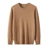 Nuevo Suéter de Lana Australiana de Cuello Redondo para Hombre de Primavera y Otoño Top Casual Camiseta Base de Color Sólido Suéter de Punto Versátil para Hombre