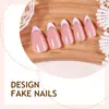 Uñas Portátiles de Estilo Francés Sencillo Transfronterizas con Polvo de Brillo y Transferencia de Alta Calidad, Uñas Postizas Sin Costuras Forma Almendra al por Mayor