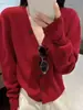 Estilo Coreano Otoño Nuevo Cárdigan de Punto de Color Sólido con Cuello en V para Mujer Diseño Holgado Casual Estilo Perezoso Suéter Prendas de Punto Exteriores