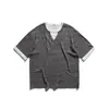 Camiseta de Manga Corta con Cuello Redondo, Empalmada, Estilo Falso Dos Piezas, Marca de Moda Rumei para Hombre, Verano, Corte Holgado, Top Versátil Informal para Pareja, Manga Media
