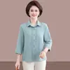 Camisa de Manga Tres Cuartos Estilo Mamá de Verano, Nuevo Cárdigan Delgado Bordado para Mujeres de Mediana Edad y Mayores, Edades 60-80