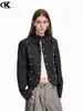 Chaqueta de hombros rectos estilo retro americano 11KN para hombres y mujeres, corte entallado, con botones metálicos tipo Napoleón, abrigo corto casual de cuello alto