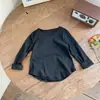 Camiseta de Niña para Primavera y Otoño, Estilosa Tendencia Coreana Infantil, Color Sólido Irregular, Camiseta Básica Elástica de Moda