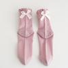 Calcetines para Mujer con Bordes de Pompones y Lazos, Calcetines Cortos de Algodón, Calcetines Sueltos Dulces Calados, Calcetines Finos de Primavera y Verano para Estudiantes