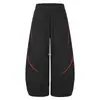 Pantalones dechados de color burdeos en bloques para hombre, cordón elástico, inserciones negras, pantalones parachute deportivos de pierna ancha holgados para hombres y mujeres