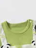 Ropa de Bebé de Algodón de Seda Helada Estilo Nuevo de Verano, Mameluco de Manga Corta con Diseño de Panda de Dos Piezas Falsas, Moderno para Salidas
