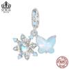 Aifule Natal azul floco de neve borboleta pingente s925 acessórios de prata esterlina contas soltas diy frisado jóias contas