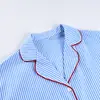 Estilo Europeu e Americano Transfronteiriço Novo Cardigã de Algodão de Manga Longa Estilo Preguiçoso Feminino Listrado Estilo Coreano Simples Gola Lapela Pijama Roupas de Casa