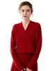 Novo Suéter Feminino de Caxemira com Design de Gola Cruzada, Combinado com um Vestido, Suéter Base de Tricô de Caxemira de Manga Longa