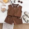 2025 Novo Conjunto Infantil Sem Mangas para Meninos e Meninas Camisa Polo de Cor Pura, Conjunto Esportivo Elegante Casual Fino Respirável de Duas Peças