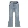 Jeans Skinny Feminino Vintage de Inverno, Calças Flare Slim-Fit Petite, Cintura Alta, Caimento Fluido, Comprimento no Chão