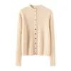 Cárdigan sencillo para mujer, nuevo estilo otoño e invierno, 100% cachemir puro, de canalé, corte ajustado, cuello semi-alto, abrigo suéter de punto de color liso