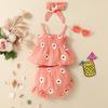 Popular Vestido de Verano para Bebé Niña Transfronterizo Vestido de Princesa para Niña Falda para Bebé Falda de Verano con Tirantes Shorts Pañuelo para la Cabeza Conjunto de Tres Piezas
