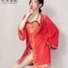 Chaqueta Larga de Noche Estilo Tang con Faja Belleza Clásica Faja Roja Transparente Bordada Sexy Disfraz Antiguo