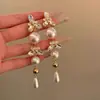 Brincos Pingente de Franja com Pérola e Zircônia Estilo Coreano para Mulheres, Luxo Leve, de Alta Qualidade, Elegantes, Únicos, Bonitos e Ousados