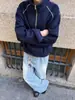 Sudadera Retro Americana con Media Cremallera para Hombre Otoño Gama Alta Pesada Rígida Pulóver Corte Limpio Cuello Alto Chaqueta