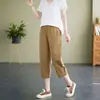 Pantalones de Algodón y Lino Finos Nuevos para Niños 2025, Madre de Edad Media, Pantalones Capri Casuales de Lino Puro Nuevos para Mujer, Primavera y Verano