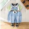 Conjunto Curto para Bebê Menino 2025 Novo Verão Menino Desenho Câmera Cachorrinho Jeans Macacão Curto Conjunto de Duas Peças
