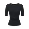 Camiseta Gris de Lyocell Tencel con Cuello en U y Mangas Medias para Mujer 2026 Nuevo Estilo Básico Ajustado Top Versátil