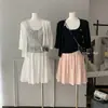 Conjunto Leve de Ballet para o Verão: Cardigã de Seda Lyocell/Saia Evasê de Linho com Ácido Acético/Top de Alça