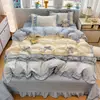 2026 Novo Jacquard Algodão Bufante Estilo Doce Xadrez Macio Estilo Coreano Renda Laço Multifuncional Colcha de Verão Cama