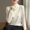 Novo Estilo Chinês Estilo Nacional Bordado Gola Semi-Alta Manga Longa Suéter Gola Alta Espessado Forrado com Fleece Camada Base Senso de Design Moda Outono Inverno